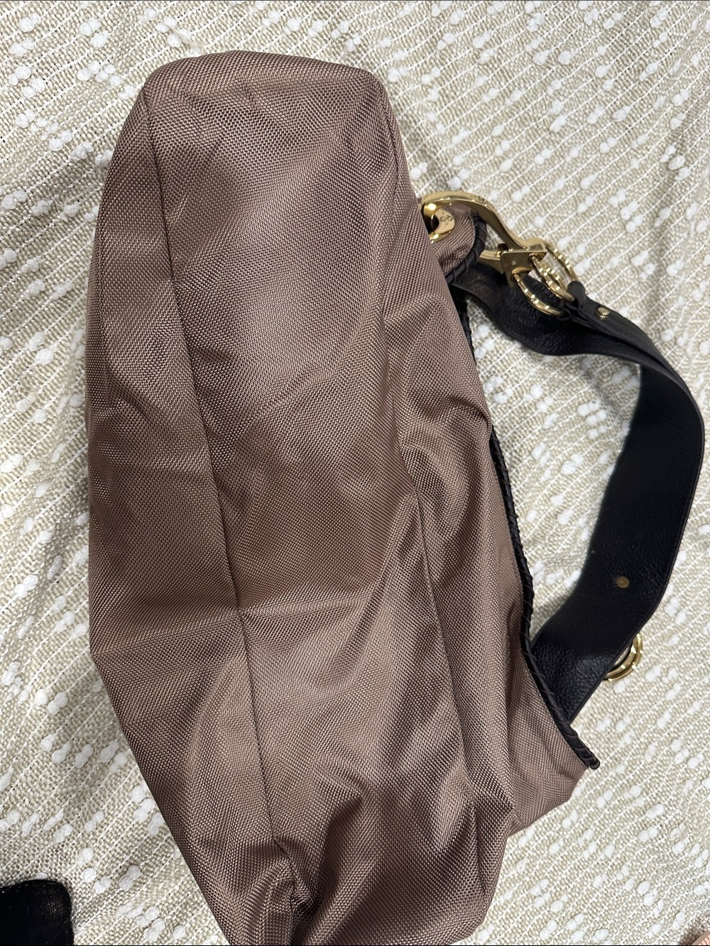 Women’s Shoulder Hobo Bag in Mauve Brown with Black Strap - Picture 13 of 13